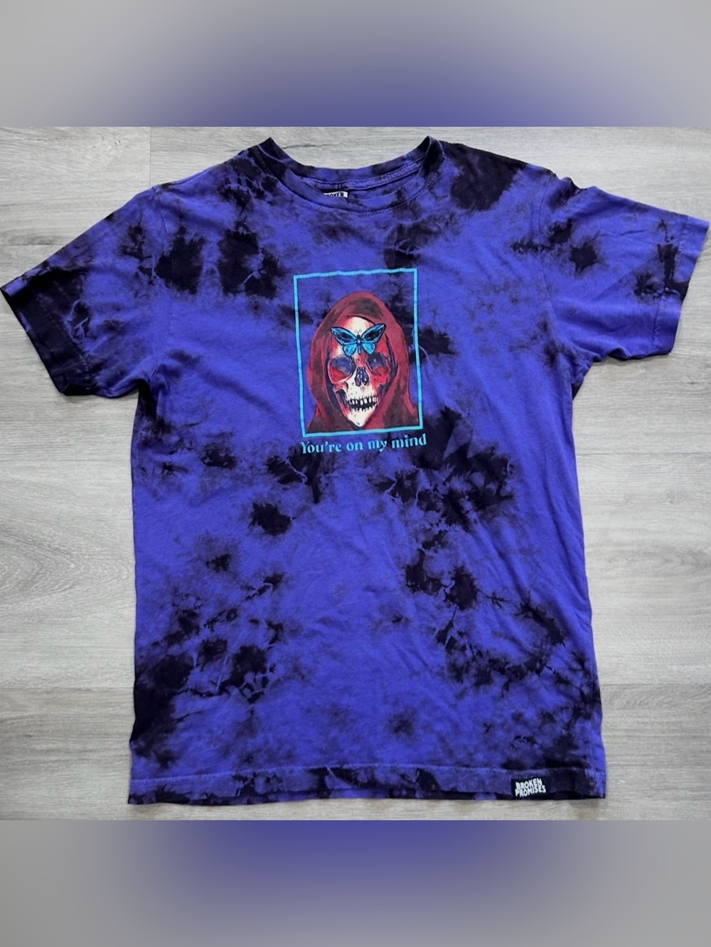 Broken Promises "You're on my mind" Skull Butterfly Tie Dye Shirt Small